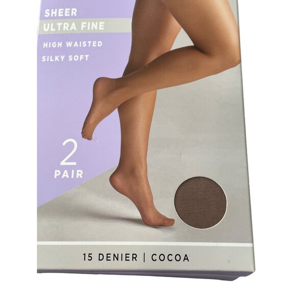 Silk Impressions Pantyhose Size XXXL Sheer Ultra Fine Cocoa 15 Denier 2 Pair NEW - Picture 2 of 6